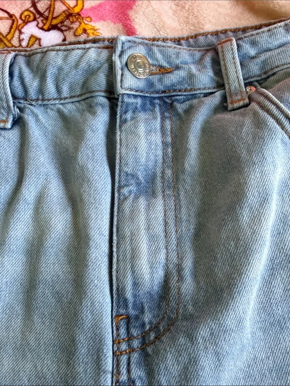 Forever 21 Light Blue Denim Frayed-Hem Long Length Shorts Classic Basic Summer